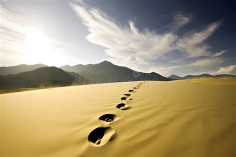 Human Footprints in the Desert. Neural Network AI Generated Stock Image ...