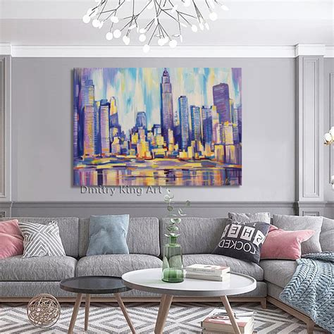 Large City Abstract Painting on Canvas Wall City Painting - Etsy