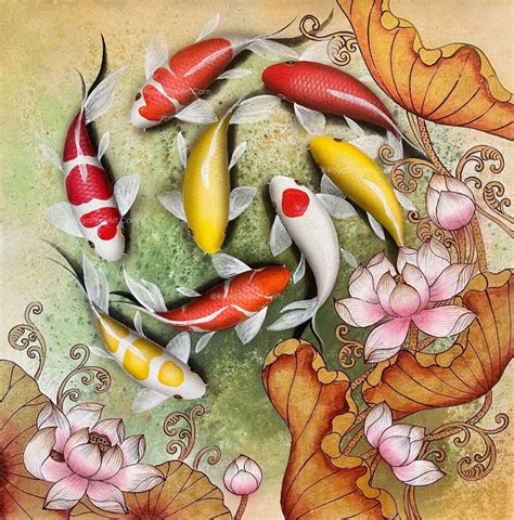 Beautiful Koi Japanese Painting For Sale | Royal Thai Art