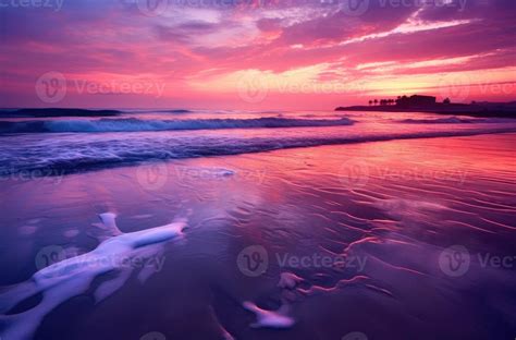 Sunrise over the sea and nice beach in purple color. 27531735 Stock Photo at Vecteezy