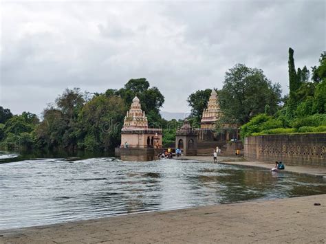 Wai, Maharashtra, India, 18 September 2022, Temple on Krishna Ghat in Monsoon Season, Bank of ...