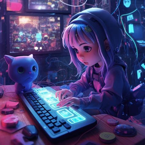 Premium Photo | A cartoon girl typing on a keyboard Generative AI Art