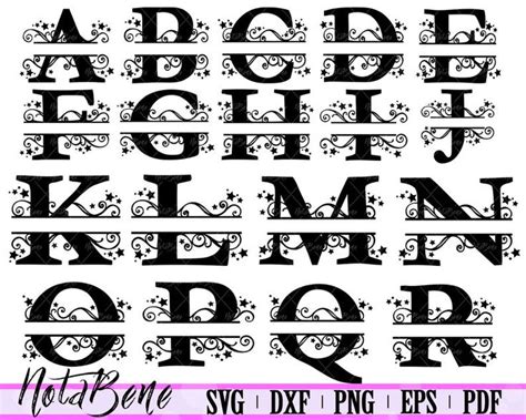 Split Monogram Letters Split Alphabet Svg Files for Silhouette Font for Cricut Regal Font Svg ...