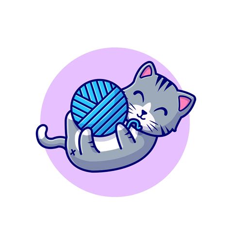 Cute Cat Playing Yarn Ball Cartoon Vector Icon Illustration. Animal ...