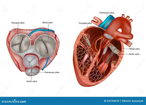 Structure Of The Heart Valves Anatomy. Mitral Valve, Pulmonary Valve, Aortic Valve And The ...