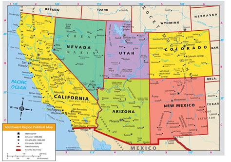 Southwest States map - Map of southwest US States (Northern America - Americas)