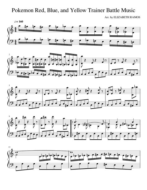 Pokemon Red, Blue, and Yellow Trainer Battle Music sheet music for Synthesizer download free in ...