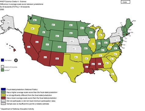 NAEP 2005 Assessment Results - Science: State Results: Average Scale Score Map