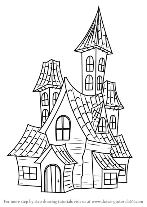 How to Draw a Spooky Haunted House (Halloween) Step by Step | DrawingTutorials101.com