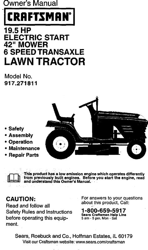 Craftsman 917271811 User Manual LAWN TRACTOR Manuals And Guides L0103078