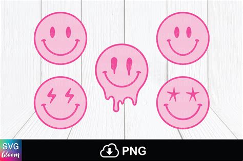 5 Bundle Retro Pink Smiley Face Dripping Graphic by SVG Bloom · Creative Fabrica