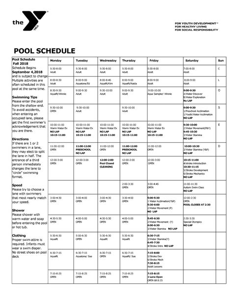 Pool Schedule Fall 2018 – NAUGATUCK YMCA