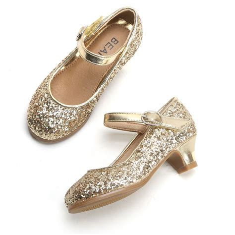 Little Girls Dress Shoes-Low Medium Heel Bling Gold | Little girls ...