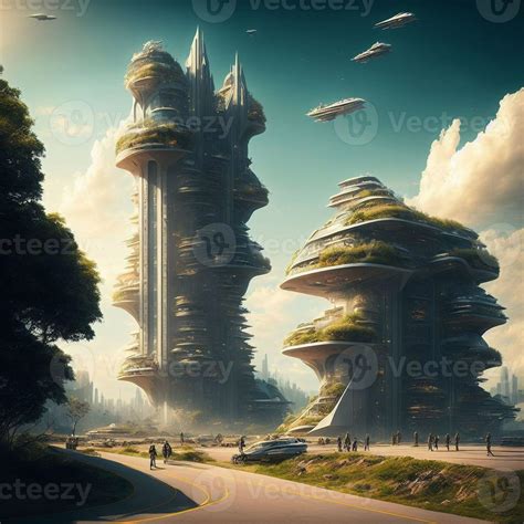 concept art future city building tower at outer space, generative art by A.I. 21772090 Stock ...