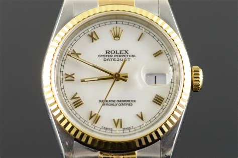 Men's Rolex Watch Date Just Roman Numeral Stainless Steel White Face 16233 Watch - Men's ...