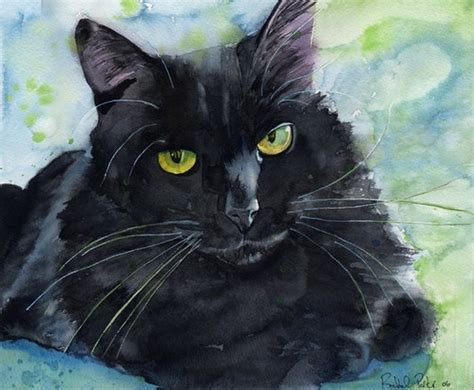 Black Cat Art Painting PRINT Watercolor Rachel Parker Large