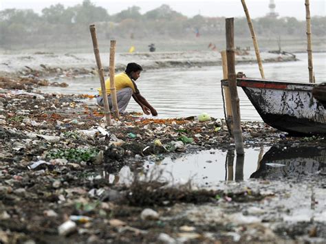 Sewage pollution water in Ganges River, India