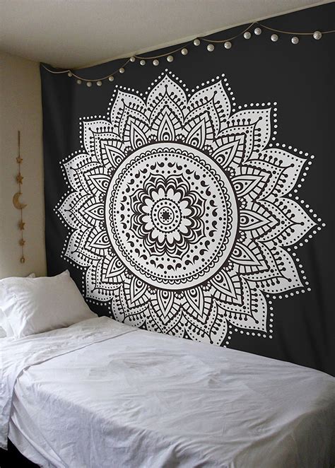 Black & White Rangoli Mandala Wall Tapestry - RoyalFurnish.com