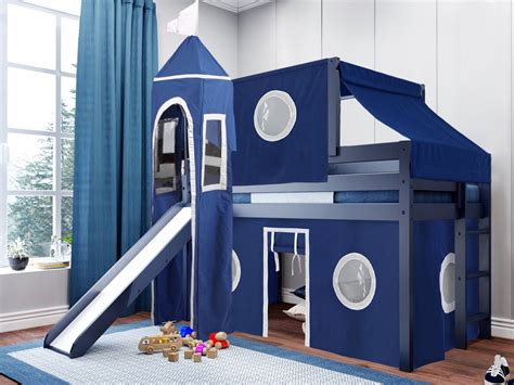 JACKPOT! Castle Low Loft Bed with Slide Blue & White Tent and Tower Loft Bed Twin Blue - Walmart ...