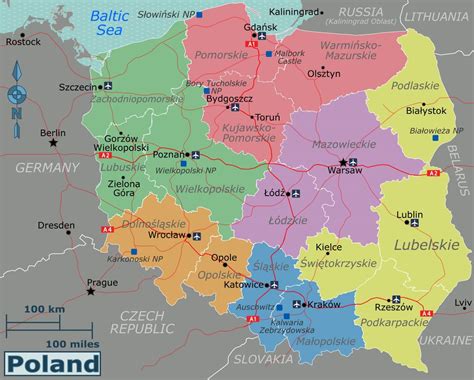 Large regions map of Poland | Poland | Europe | Mapsland | Maps of the World