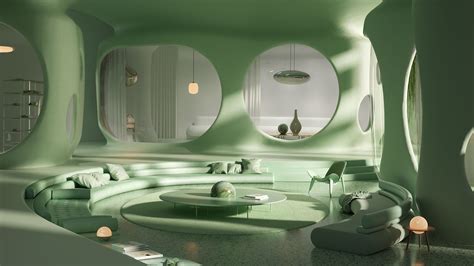 Retro Futuristic Monochromatic Living Room - Rendering [1920x1080] : r ...