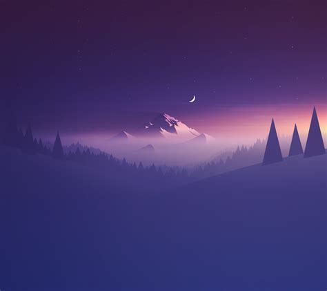 illustration of mountain #Moon #Purple #Mountain #Minimalism #Abstraction #1080P #wallpaper # ...