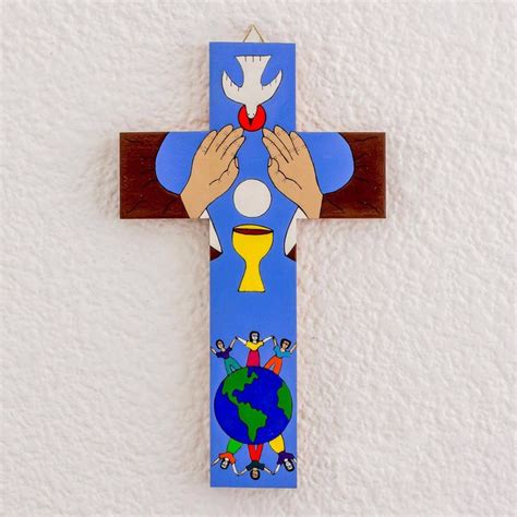 Wood wall cross, 'The Eucharist'