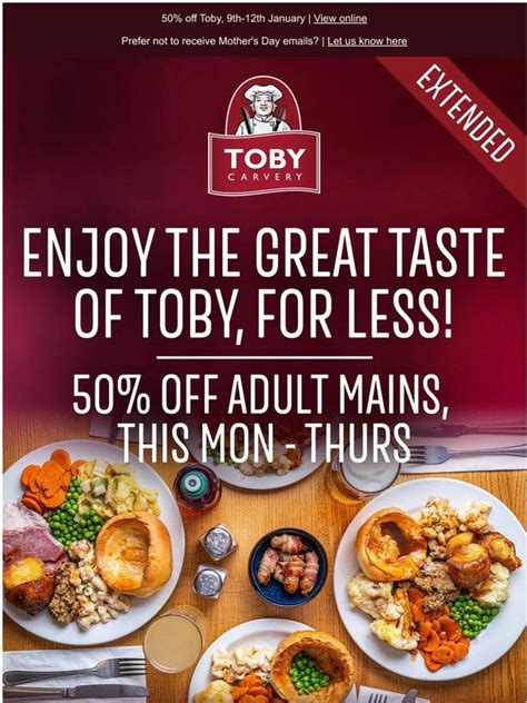 Toby Carvery Table Booking: —, a 50% off Toby treat for you... | Milled