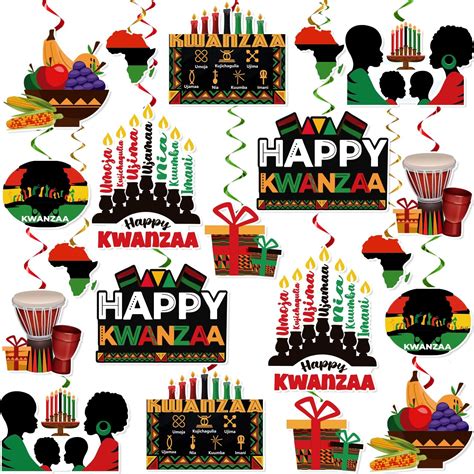 Amazon.com: 36Pcs Kwanzaa Decorations Hanging Swirls, NO-DIY Happy Kwanzaa Decorations African ...