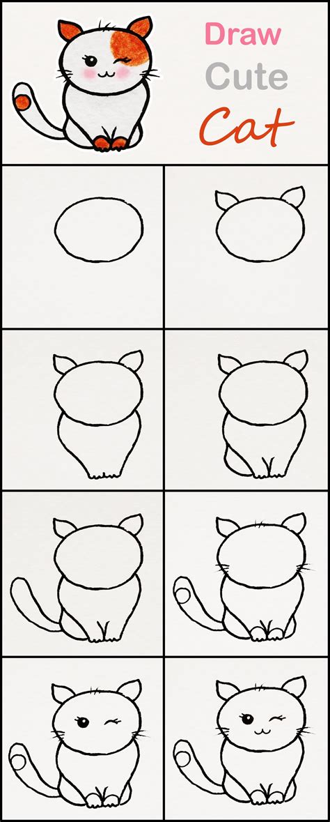 Learn how to draw a cute Cat step by step ♥ very simple tutorial #cat #drawings #kawaii #tutor ...