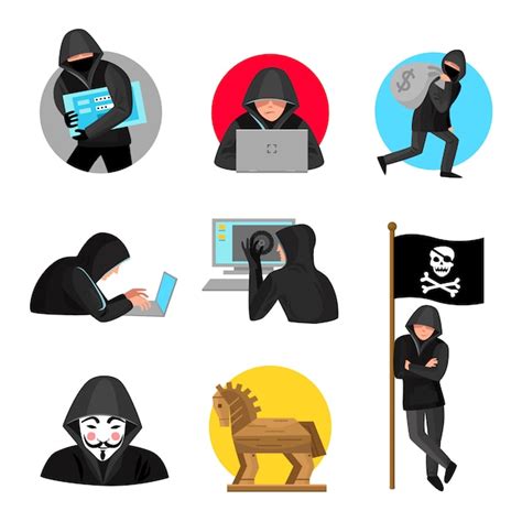 Free Vector | Hackers Characters Symbols Icons Collection