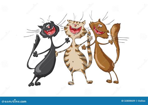 Three Happy Cats Singing Cheerful Song On Isolated Royalty Free Stock ...