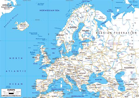 Large Physical Map Of Europe With Roads And Major Cities Europe ...