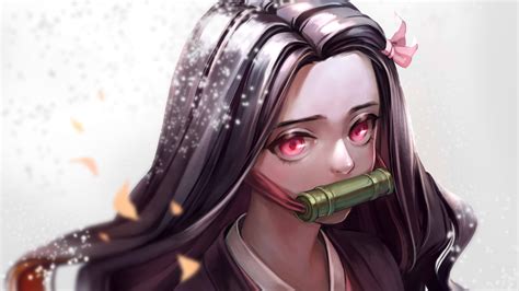 environment, portrait, digital, fictional, pink eyes, Kamado Nezuko ...