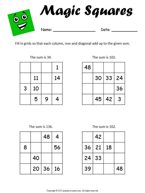 Magic Square Worksheets