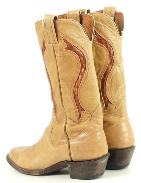 Sanders Golden Tan Leather Vintage Cowboy Western Boots Exotic Inlays Men 11.5 B | oldrebelboots