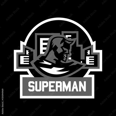 Logo superman. Superhero costume, cape, town. Sticker isolated and encircled by a white outline ...