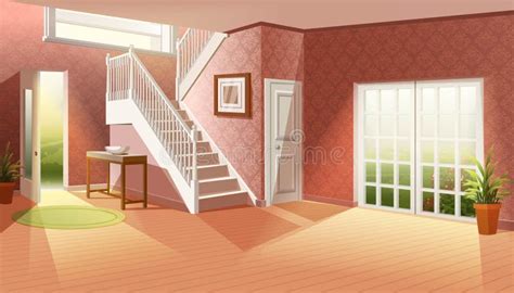 Cartoon Illustration without Furniture. Big Empty Living Room with Big ...