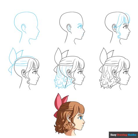 How to Draw an Anime Girl in Side Profile with Curly Hair and a Hair Bow - Easy Step by Step ...