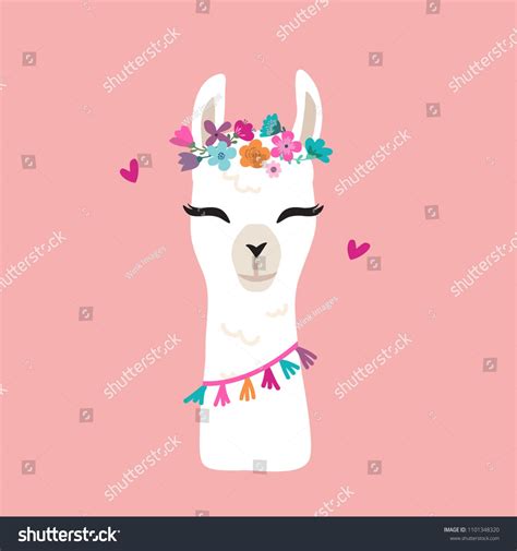 Cute cartoon llama alpaca vector graphic design. Hand drawn llama character head illustration ...