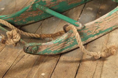 Vintage American Made Antique Wooden Snow Sled Toboggan For Sale at 1stdibs