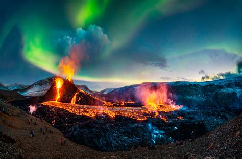 Aurora Over Fagradalsfjall Volcano in Iceland | Small Print