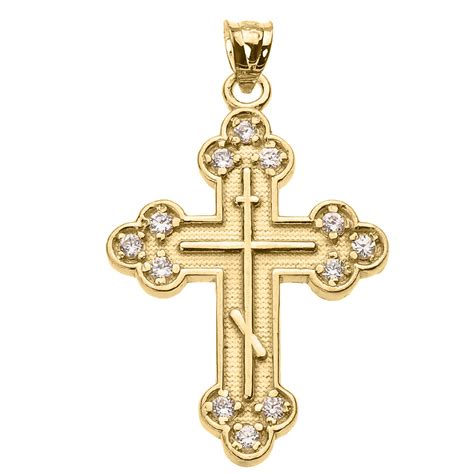 Gold Eastern Orthodox Diamond Cross Pendant