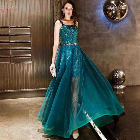 Turquoise Green Prom Dresses Hi lo Sequined Dot Tulle Spaghetti Straps ...