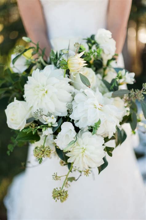 White Dahlia, Seeded Eucalyptus Bouquet