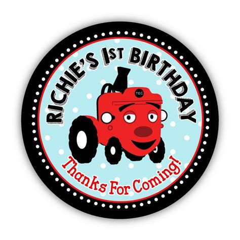 Tec the Tractor Party Personalized 3" Stickers