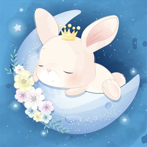 Cute bunny sleeping in the moon illustration 2069191 Vector Art at Vecteezy