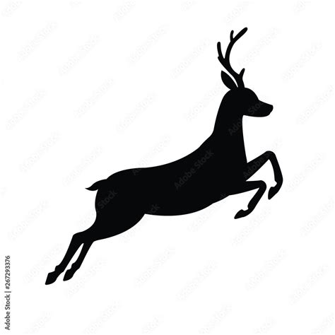 vector black jumping silhouette of deer isolated on white background ...