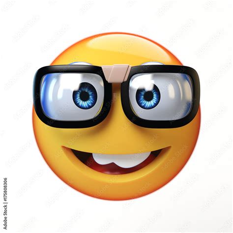 Nerd emoji isolated on white background, emoticon with glasses 3d rendering Stock Illustration ...