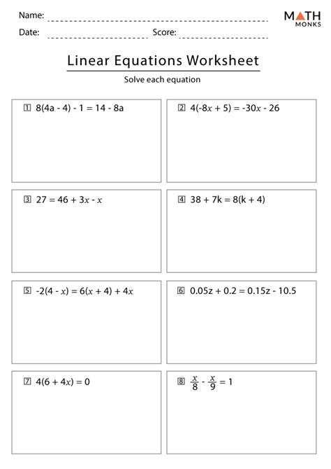 Linear Equations Worksheets with Answer Key - Worksheets Library